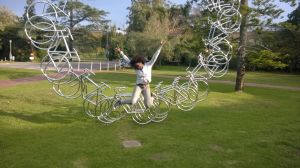 Meryl being silly (ie being Meryl :-P ) in front of this cool sculpture we came across in Grahamstown